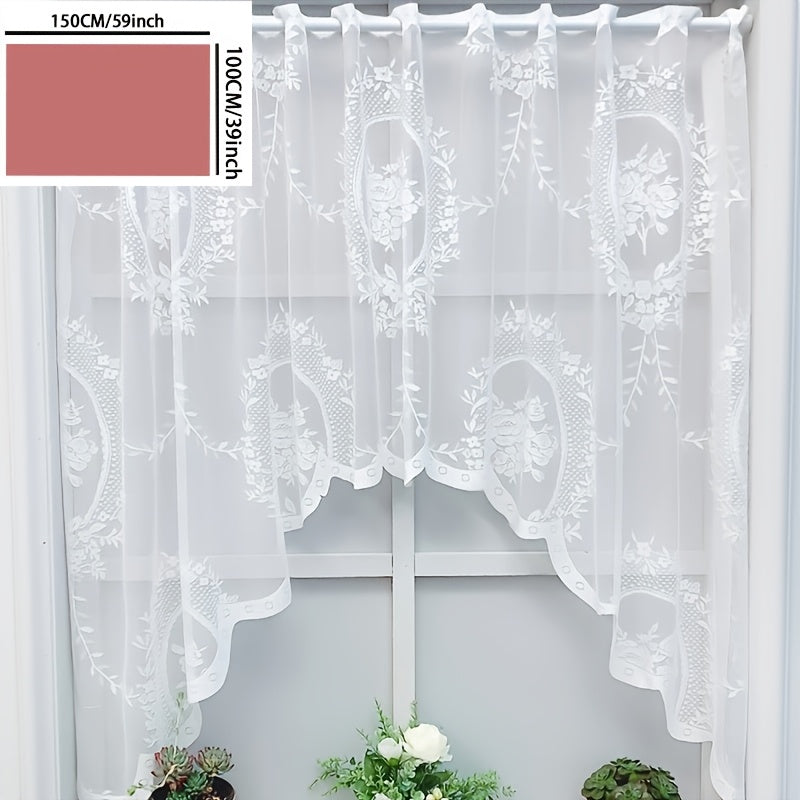 Floral Lace Sheer Curtain with Rod Pocket for Living Room and Bedroom Decor