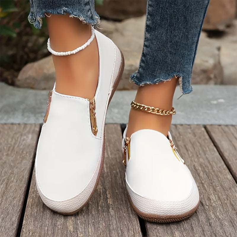 Women's Black Mary Jane Slip-On Shoes with Zipper and Chain Strap