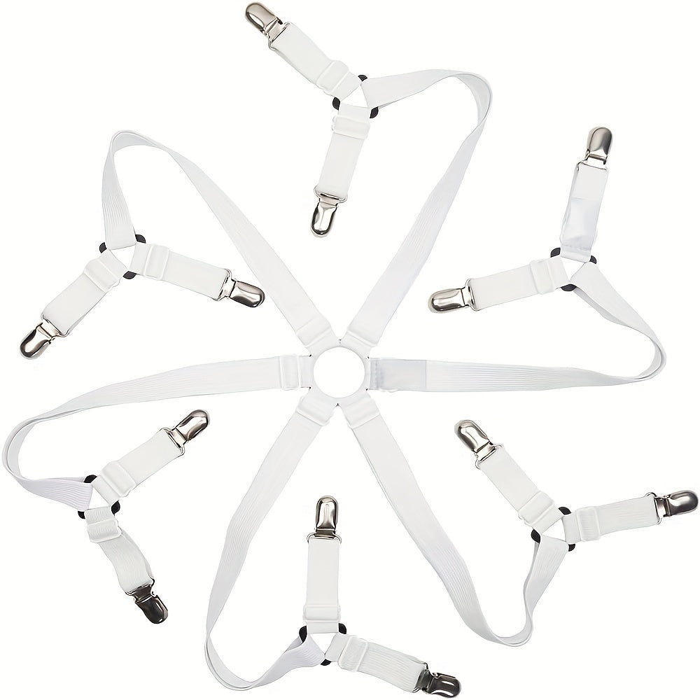 Регулируемые эластичные ремни для простыней, 3-сторонние, белый нейлон, зажимы для натяжных простыней