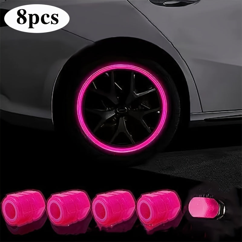 8Pcs Glow-in-the-Dark Tire Valve Caps Universal Plastic Car Wheel Stem Covers