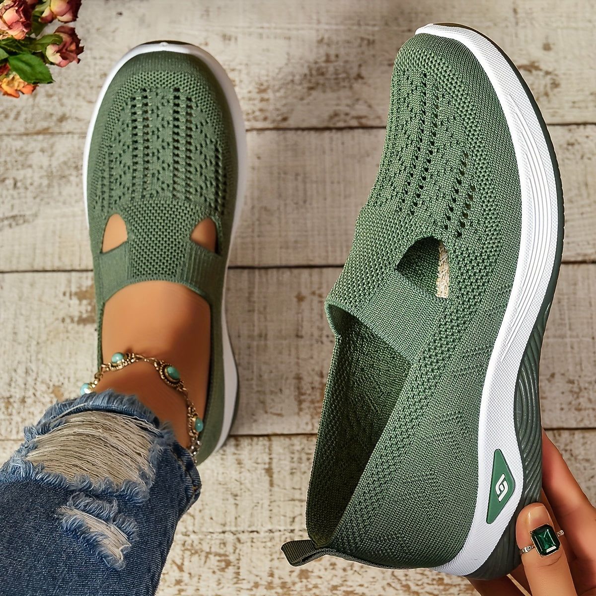 Women's Breathable Knit Sneakers with PVC Sole for All-Season Comfort