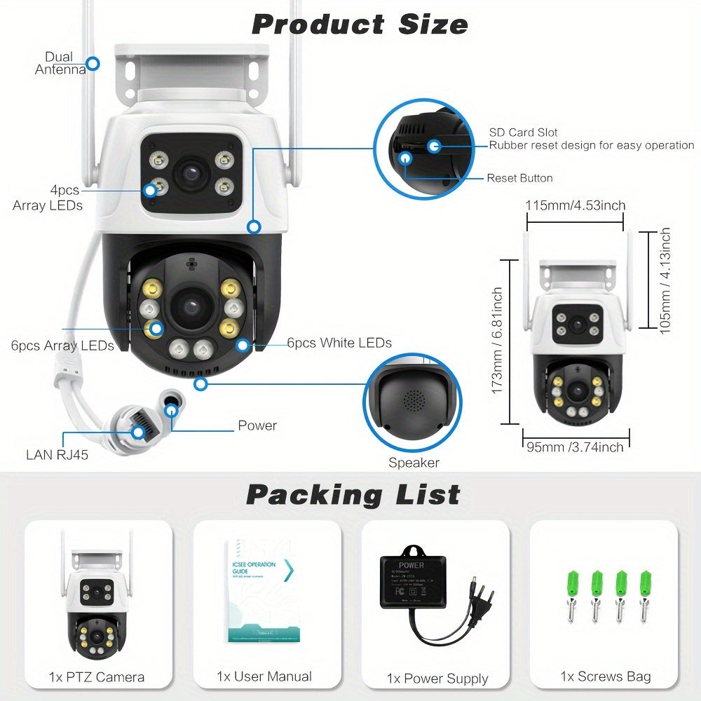 4K Ikki linzali WiFi xavfsizlik kamerası AI insonni kuzatish bilan kechki ko‘rish ikki tomonlama audio ichki tashqi