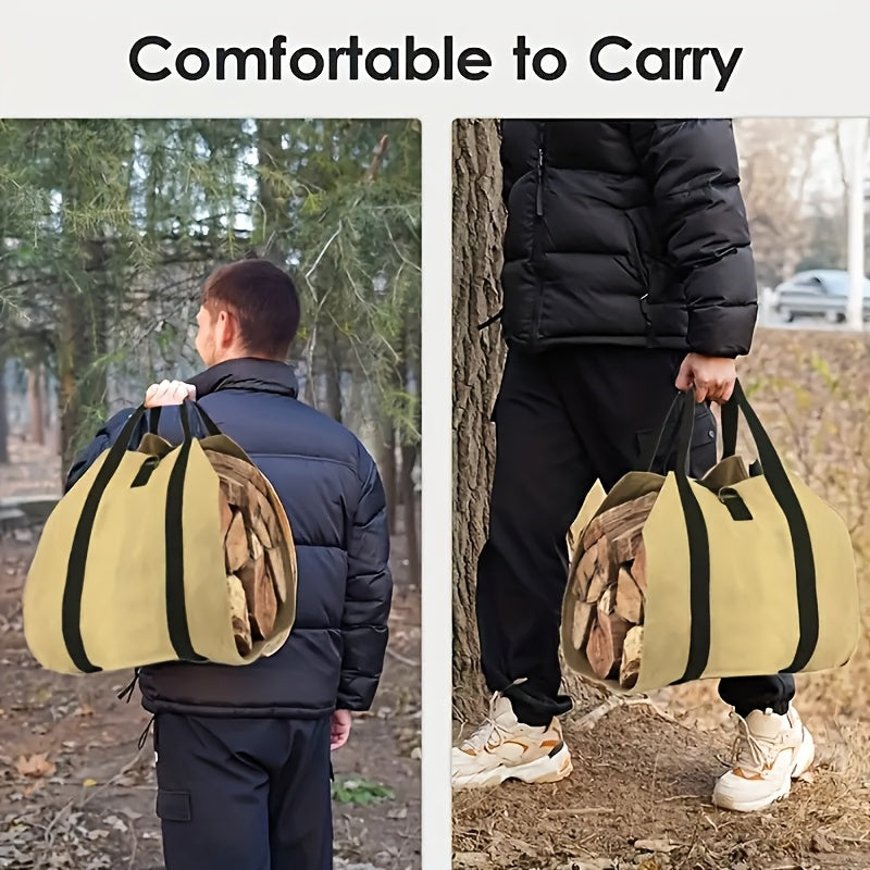 Durable Fabric Firewood Carrier Bag with Handles Collapsible Log Tote for Fireplace Camping Outdoor