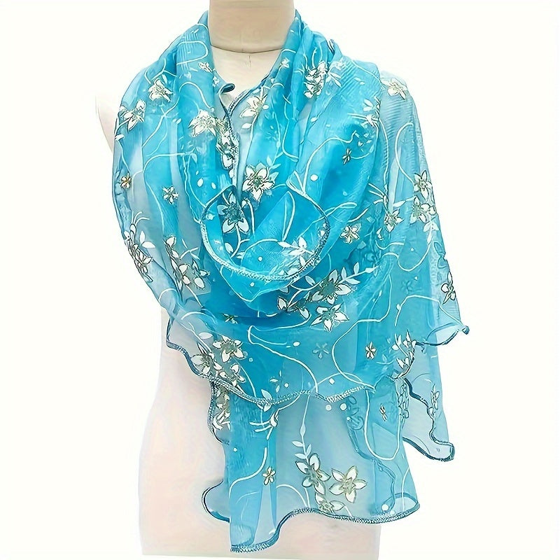 Bohemian Style Floral Embroidered Lightweight Shawl Wrap for Travel and Outdoor Use