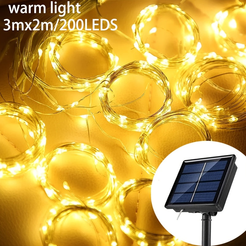 Solar-Powered LED Curtain String Lights with 8 Modes for Weddings Gardens and Celebrations