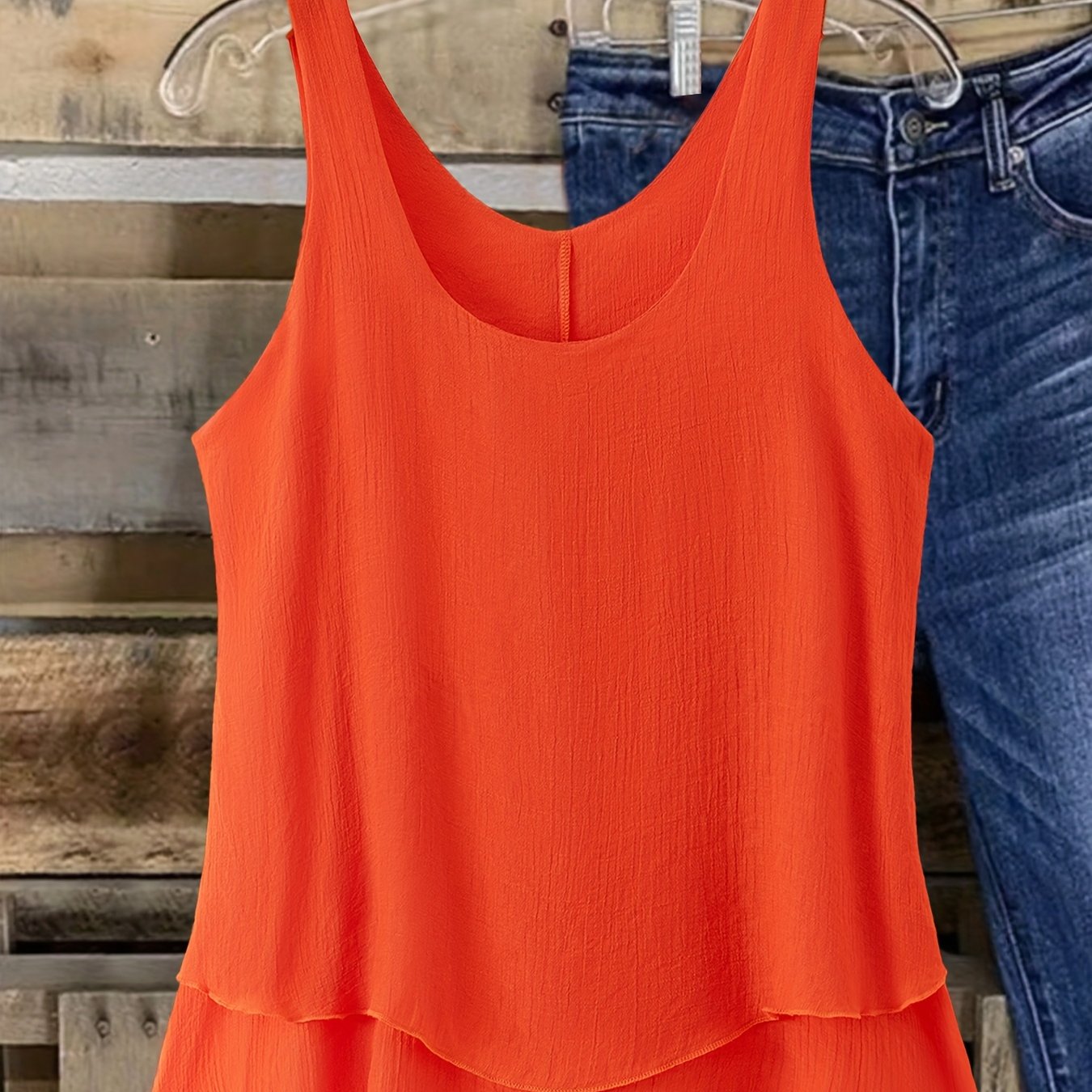 Plus Size Double-Layer Woven Tank Top for Women Sleeveless Orange