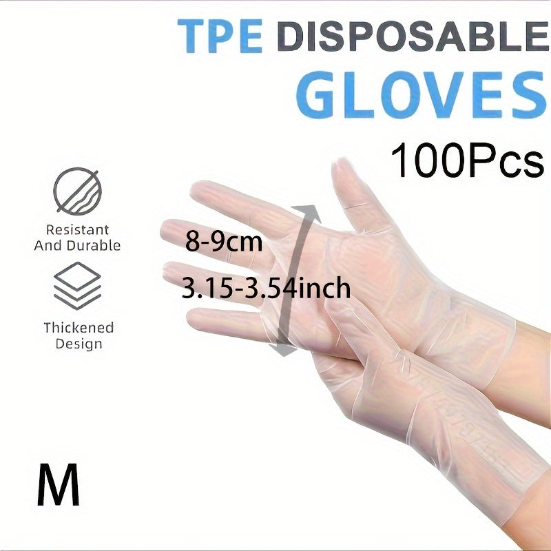 100 Pcs Waterproof TPE Disposable Gloves Food Safe Powder Free Clear Multipurpose