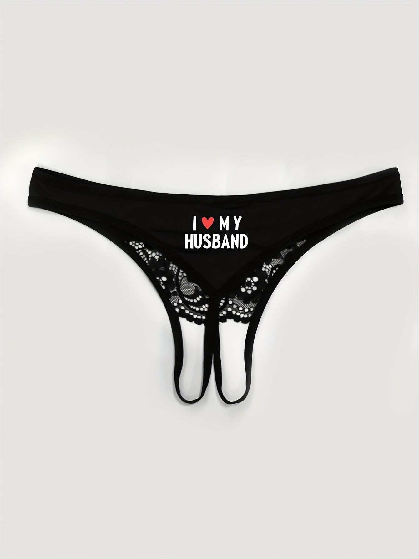 Women Lace Heart Print Thongs Sexy Low-Waisted Open-Crotch Lingerie