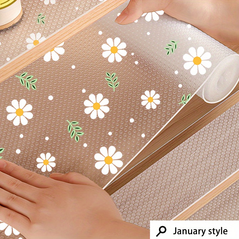 Floral EVA Shelf Liner Non-Slip Moisture-Proof Dust-Proof Oil-Resistant for Kitchen Wardrobe Shoe Cabinet