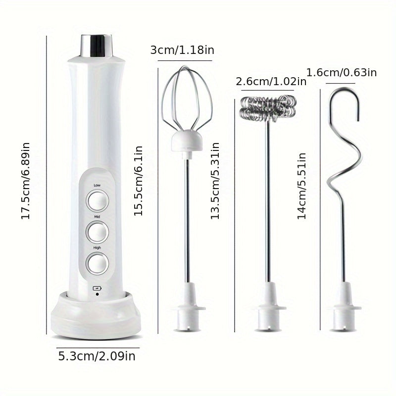 Espumador de leche eléctrico recargable 3 en 1 y creador de espuma para café y cocina