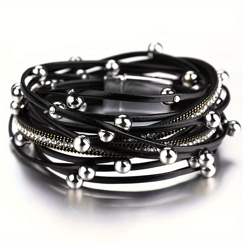 Women's Leather Multi-Layer Bracelet with Adjustable Fit