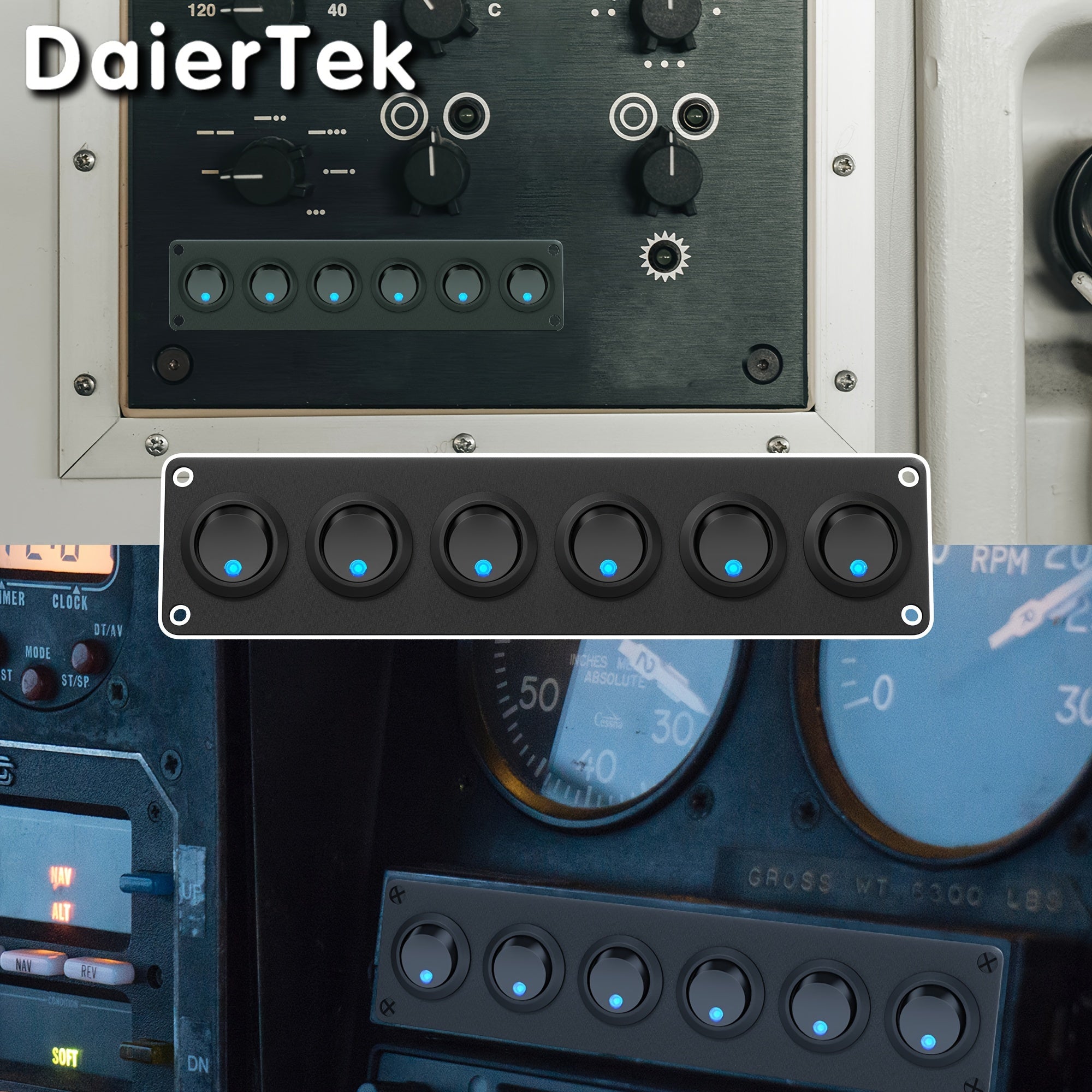 6-Gang Avtomobil Rokker Toggle Switch Paneli Ko'k 20A SPST Dengiz Matorli Qayiqli Yuk Mashina