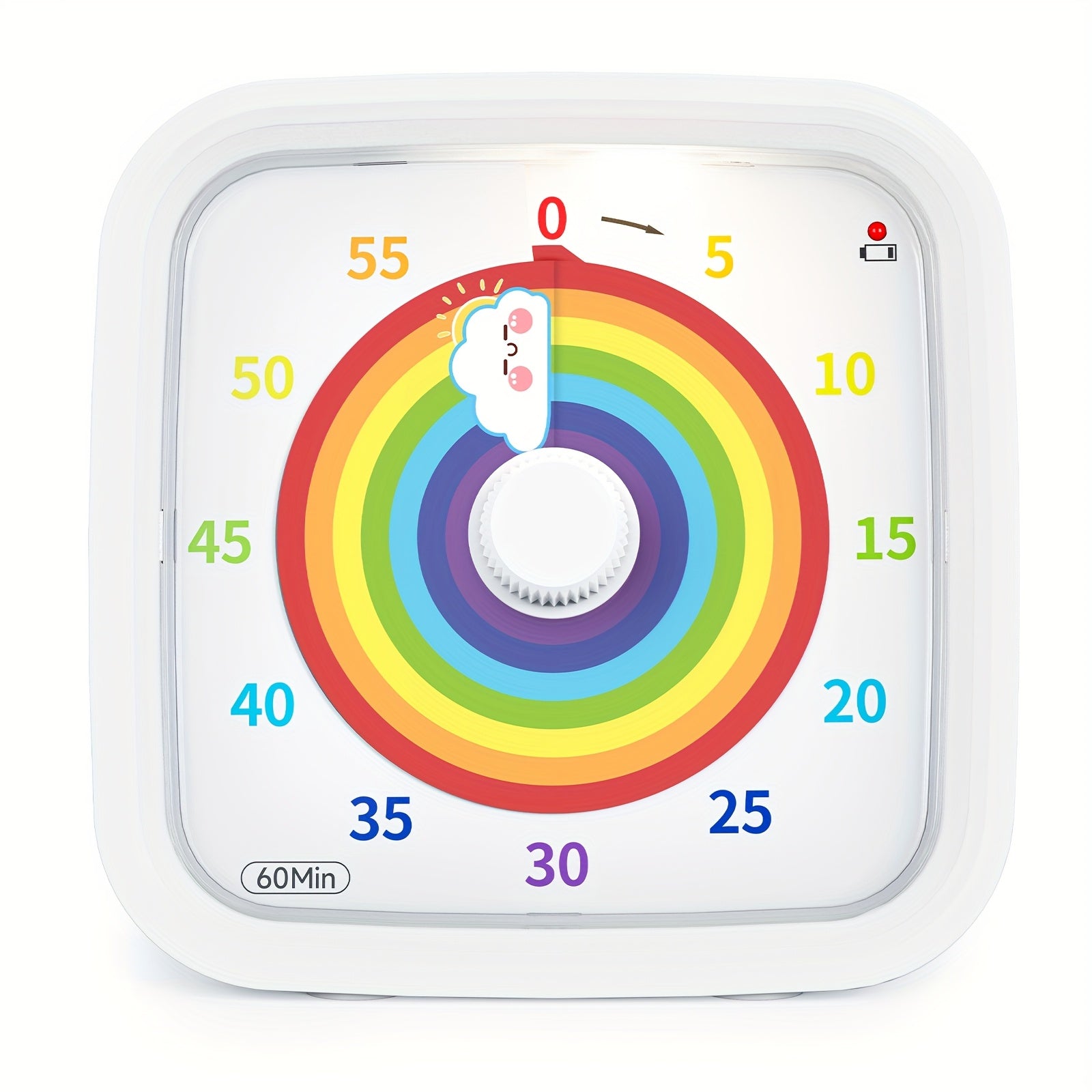 Quiet 60-Minute Visual Timer Rainbow White with Protective Case for Study Kitchen Office