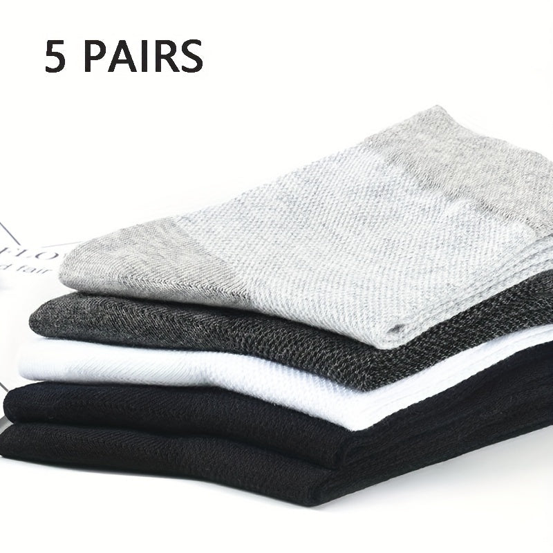 Plus Size Men's Breathable Crew Socks Summer Thin Sweat-Absorbing Pack of 5