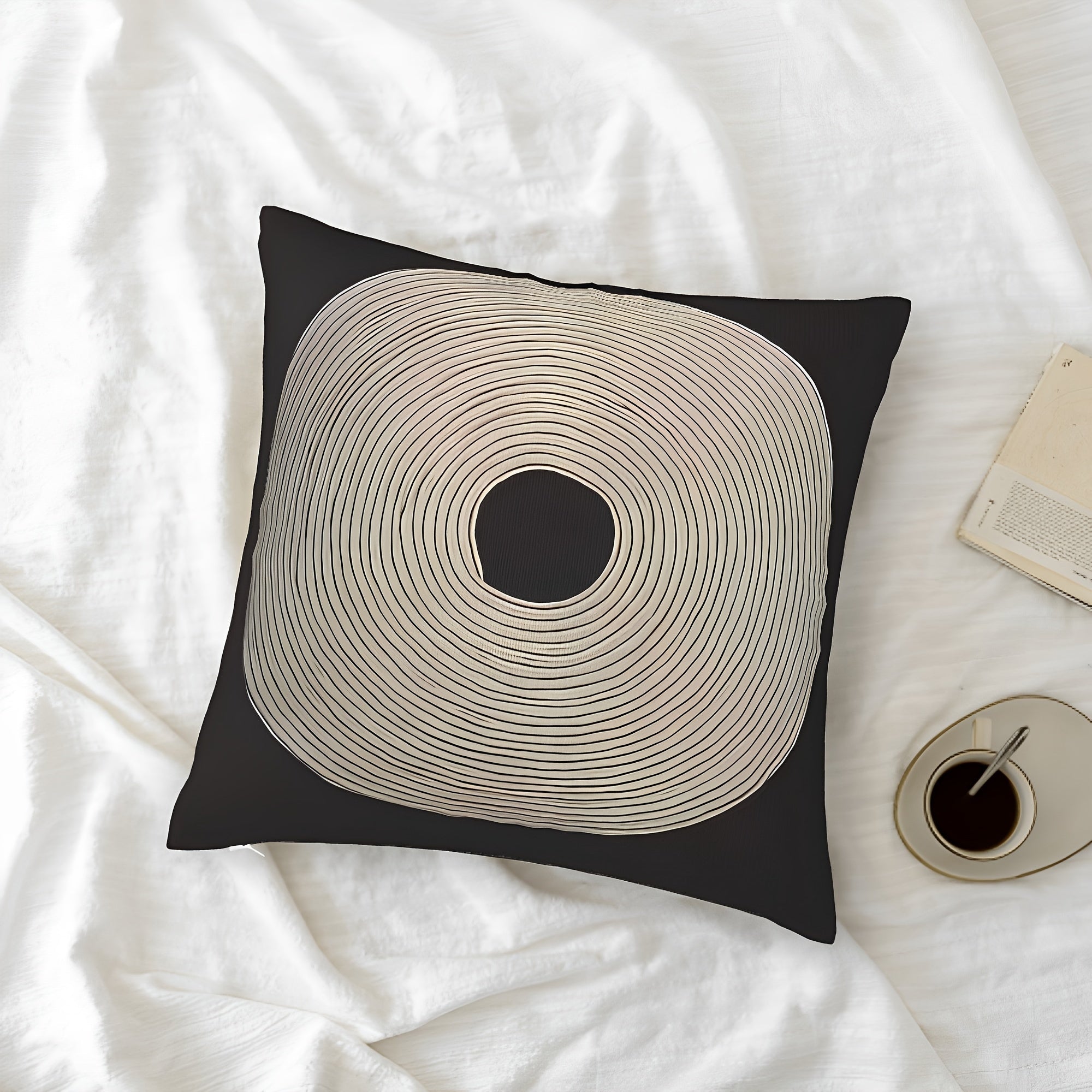 Square Cushion Cover 45cm Black and White Geometric Fabric Pillowcase