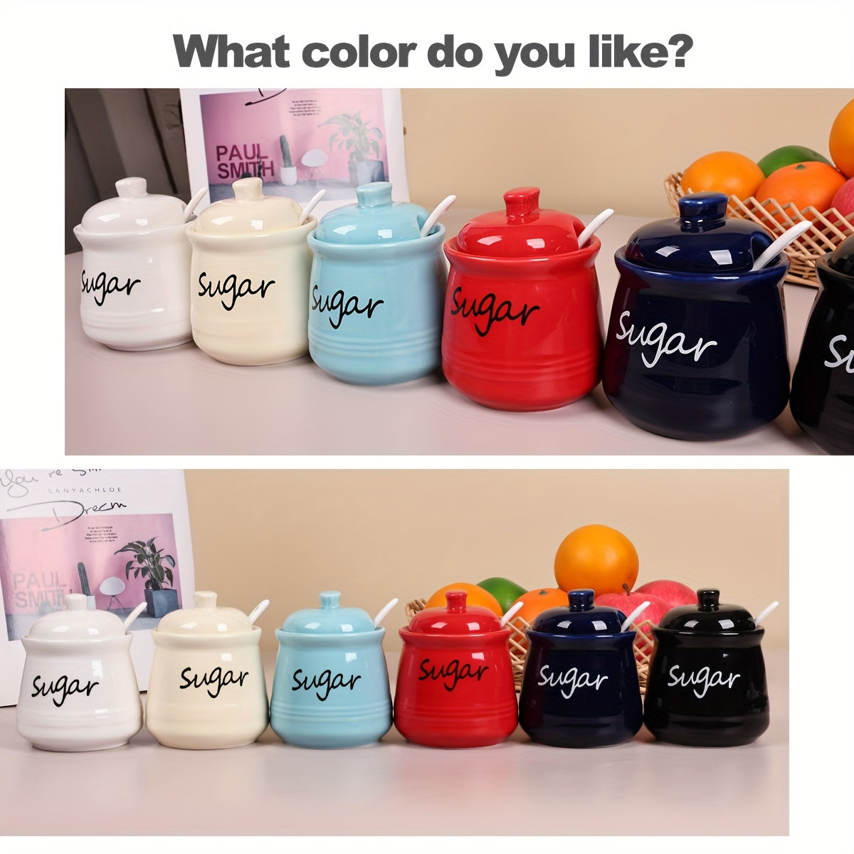 Ceramic Sugar Jar with Lid and Spoon 12oz Capacity for Coffee Bars and Restaurants