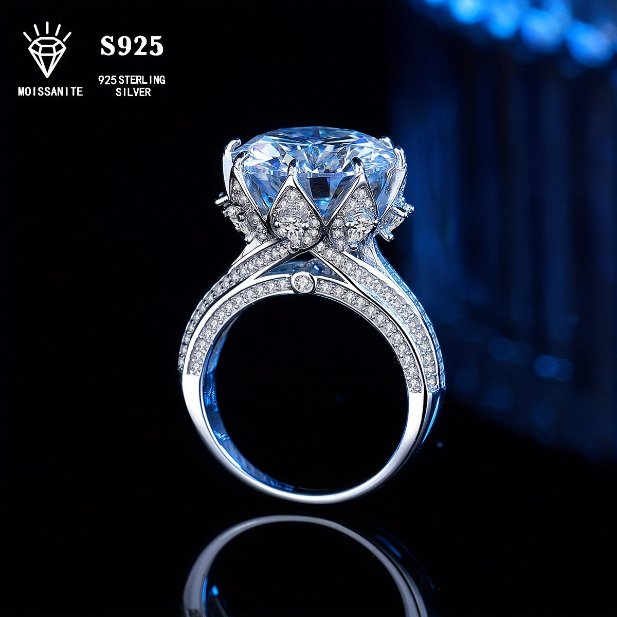 Anillo de compromiso de moissanita de 10ct para mujer, plateado, hipoalergénico, diseño de estrella, pavé