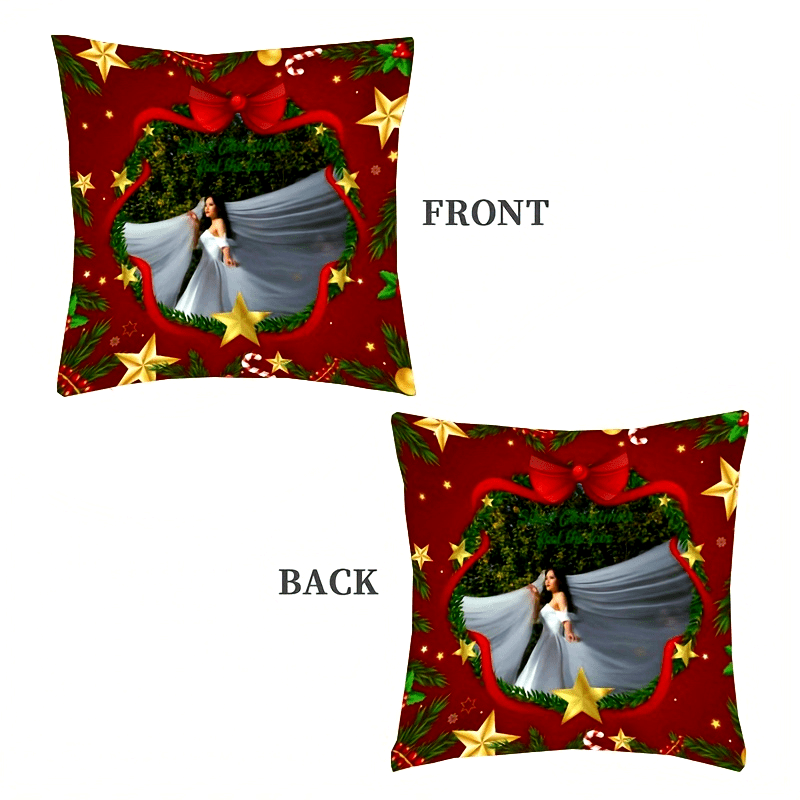 Personalized Christmas Photo Pillow with Double-Sided Design for Pets and Family