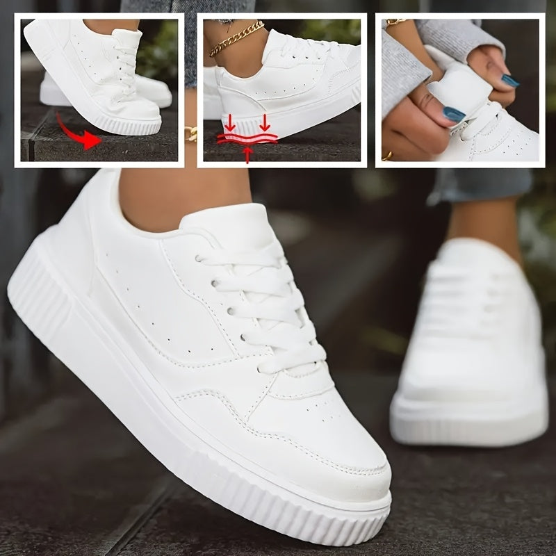 Women's White Low-Top Sneakers Breathable Casual Lace-Up Shoes