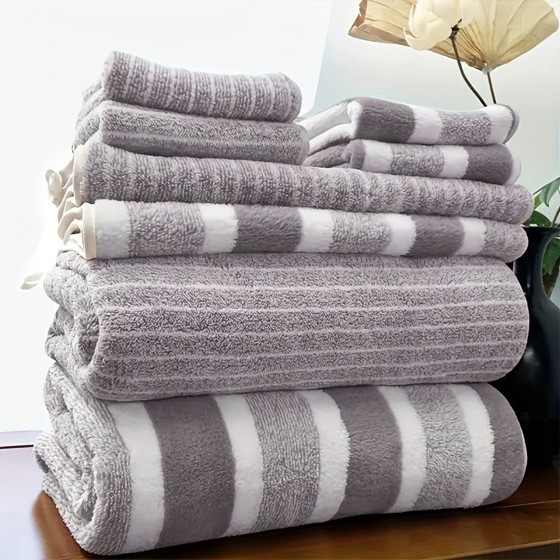 8-Piece Striped Bath Towel Set with Face, Hand, and Bath Towels for Hotel, Travel, Fitness, Yoga
