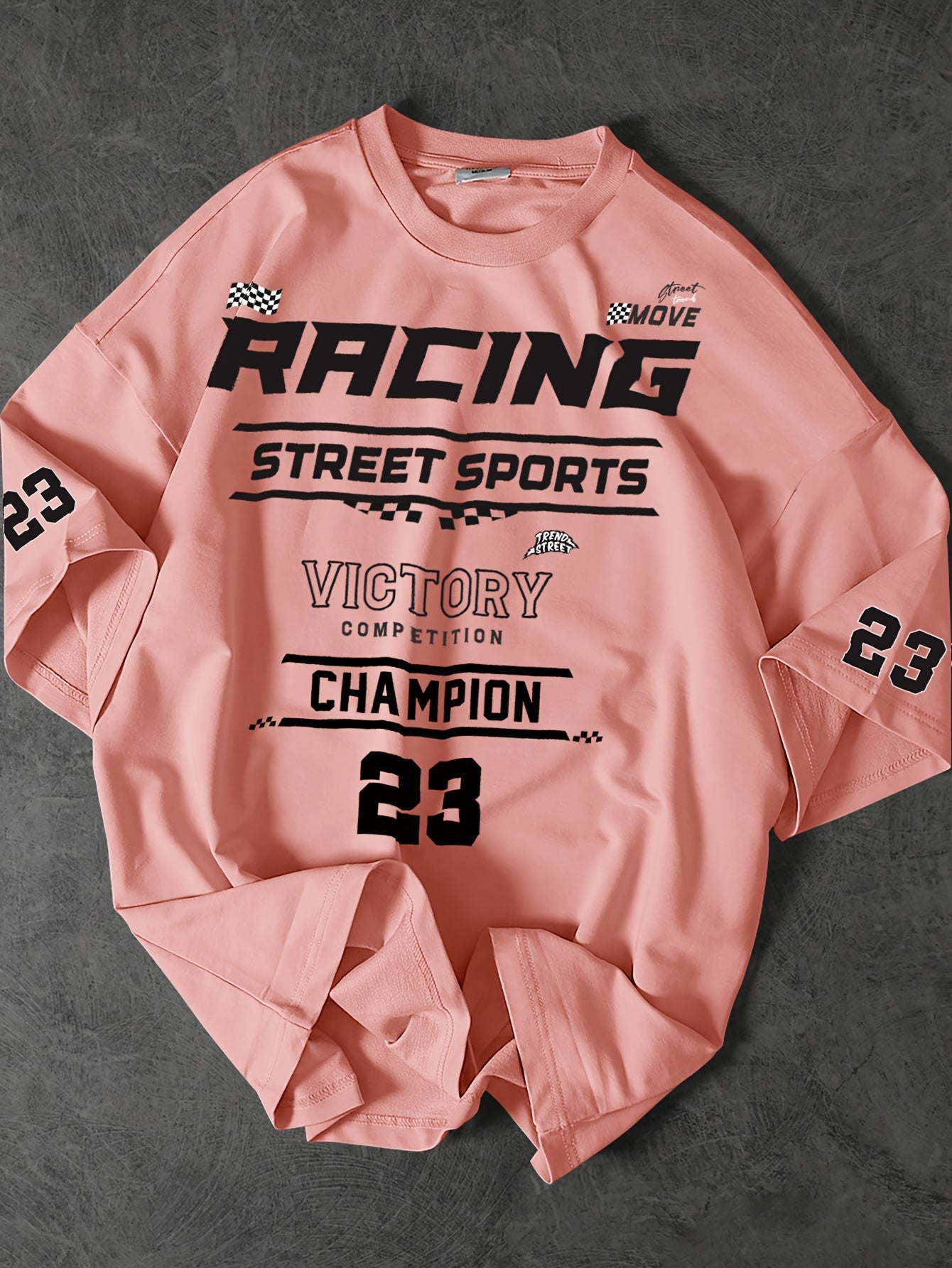 Camiseta casual de poliéster para hombre de cuello redondo con estampados de números y letras