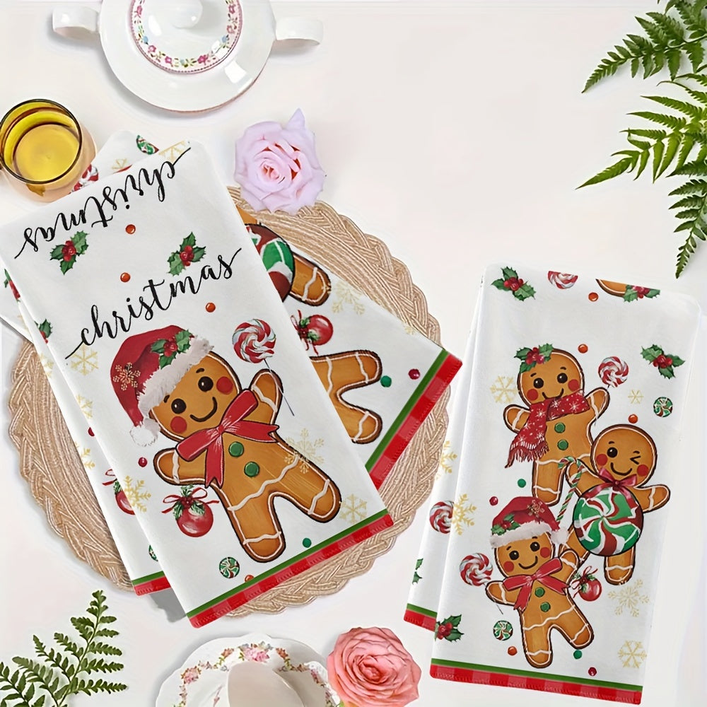 Christmas Gingerbread Man and Lollipop Kitchen Towels Microfiber Cloths Absorbent Holiday Decor