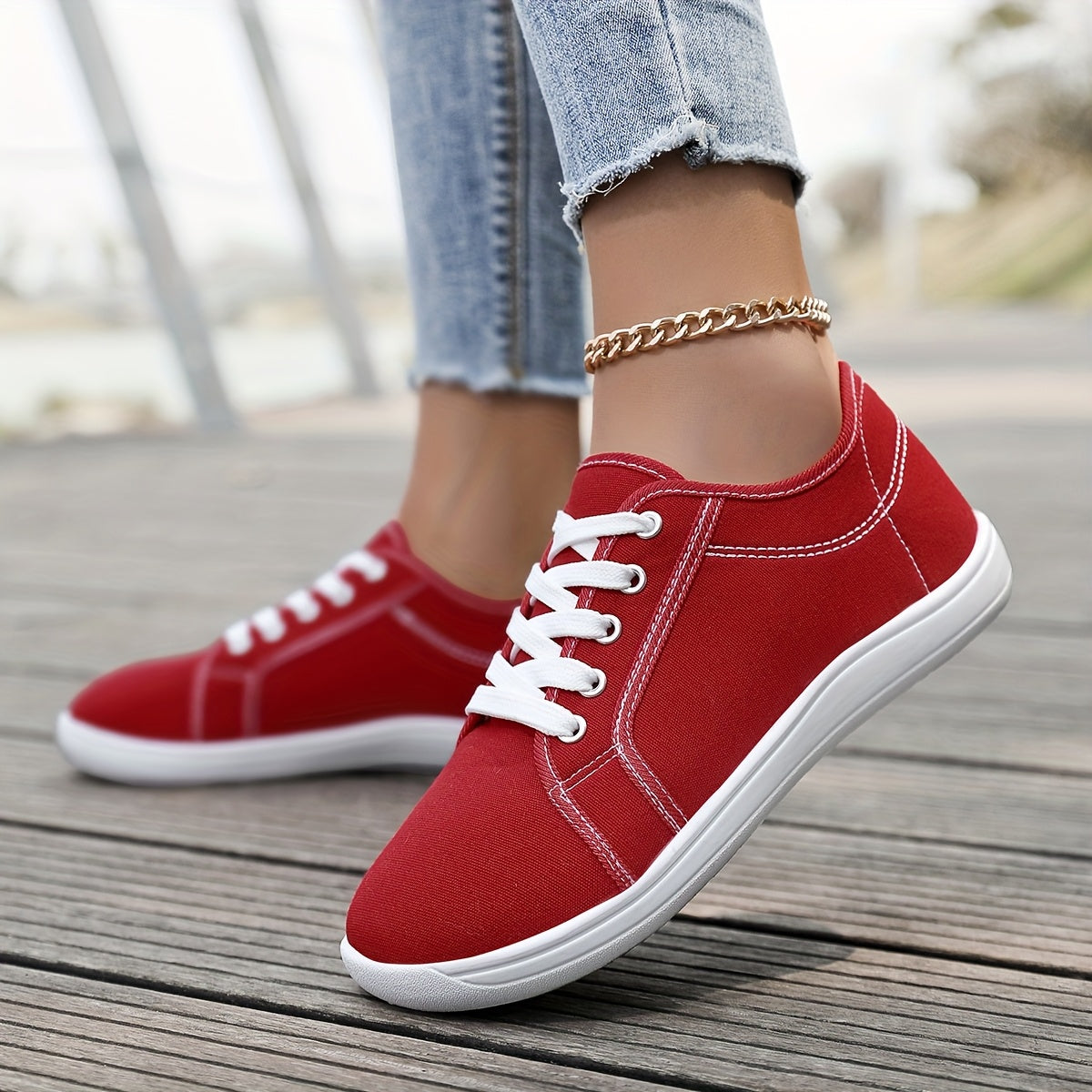 Women's Breathable Canvas Casual Sneakers Wide Width Lace-Up All-Season Black and White