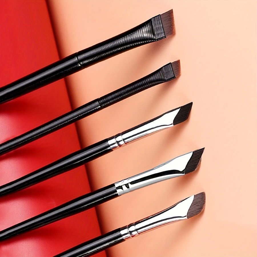 5-Piece Eye Makeup Brush Set with Sickle-Shaped and Angled Eyeliner Brushes for Travel and Gifting
