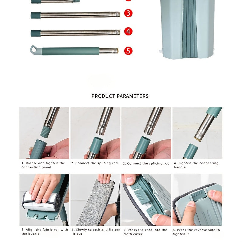 Conjunto de fregona de suelo plano con almohadillas reutilizables, doble función húmeda y seca, cubo con escurrido automático