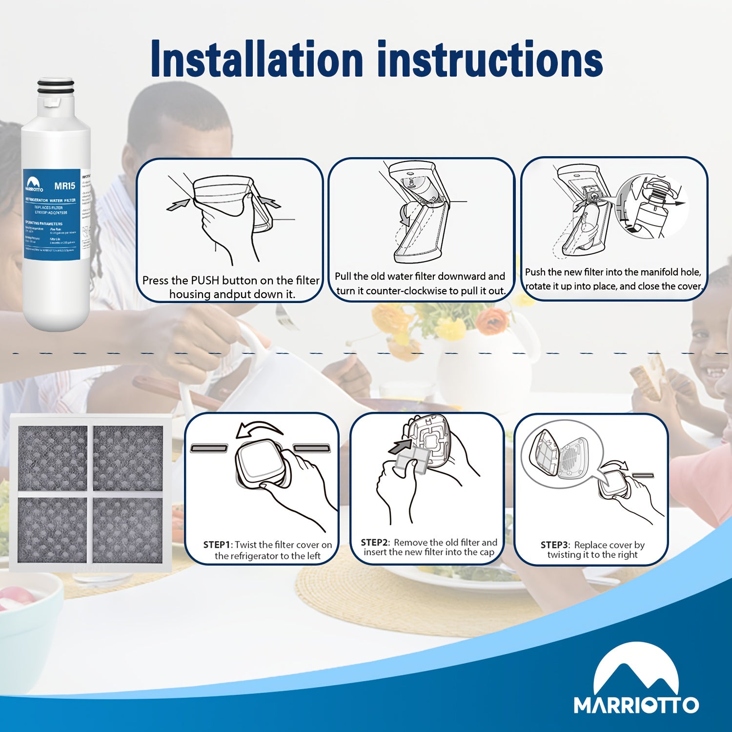 3-Pack Refrigerator Water and Air Filter Replacement for Compatible Models