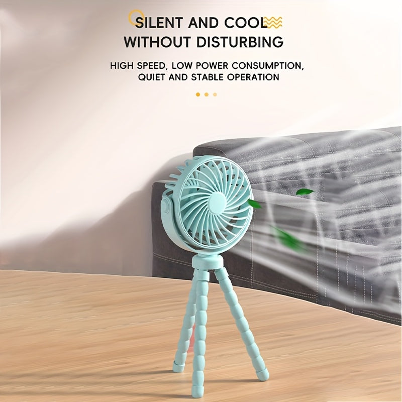 Portable Mini USB Fan with Night Light Black Foldable Rechargeable Adjustable Stand