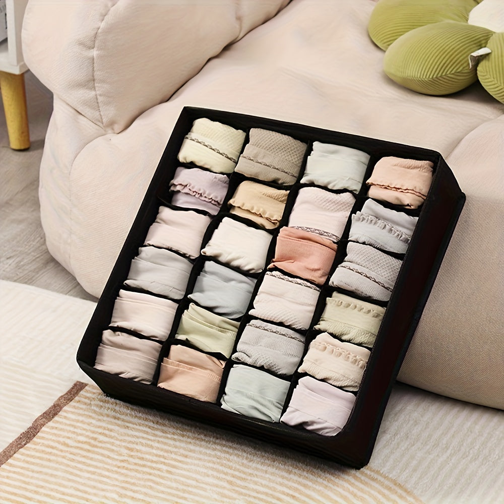Black Foldable 24-Cell Drawer Organizer for Underwear Socks and Clothing