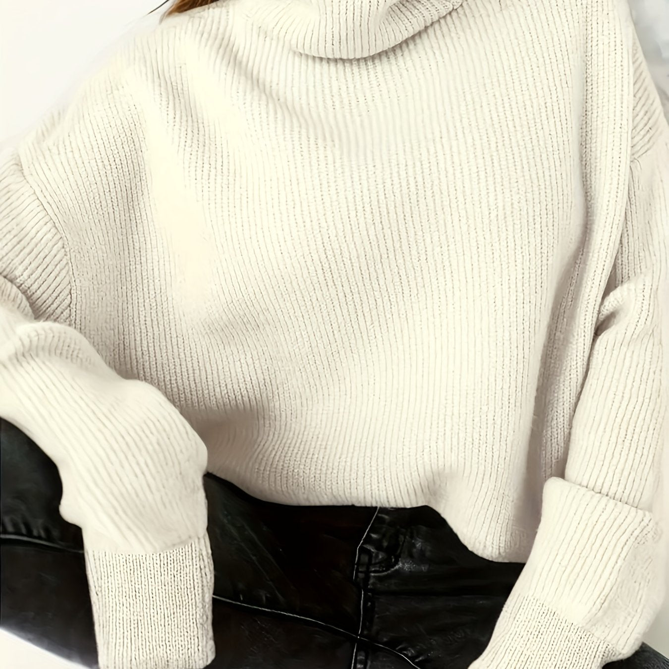 Plus Size Turtleneck Knitted Sweater Long Sleeve Fall Winter Women