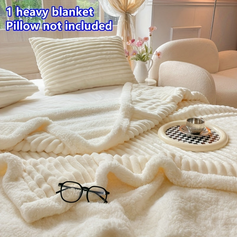 Double-Layered Polyester Flannel Throw Blanket with Stripes for All-Season Comfort