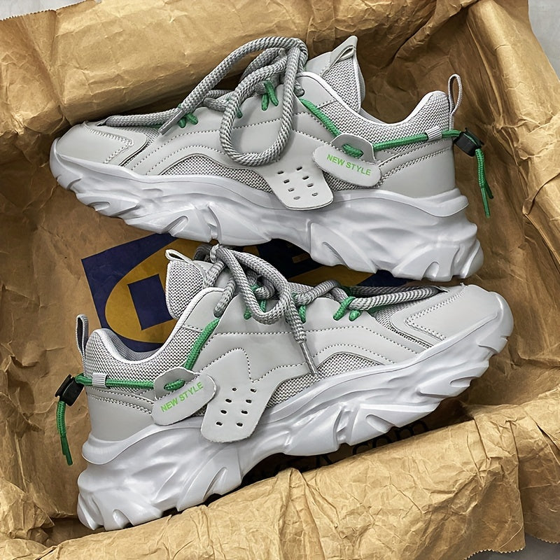 Men's White Thick-Soled Height-Increasing Casual Sneakers for All Seasons