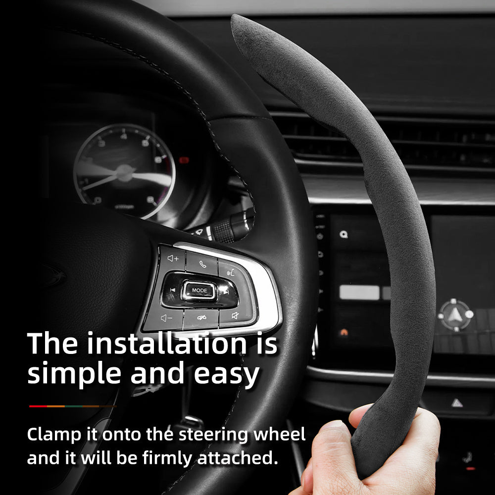 2PC Set Winter Velvet Anti-Slip Ultra-Thin Steering Wheel Cover Black Green Red Orange Brown