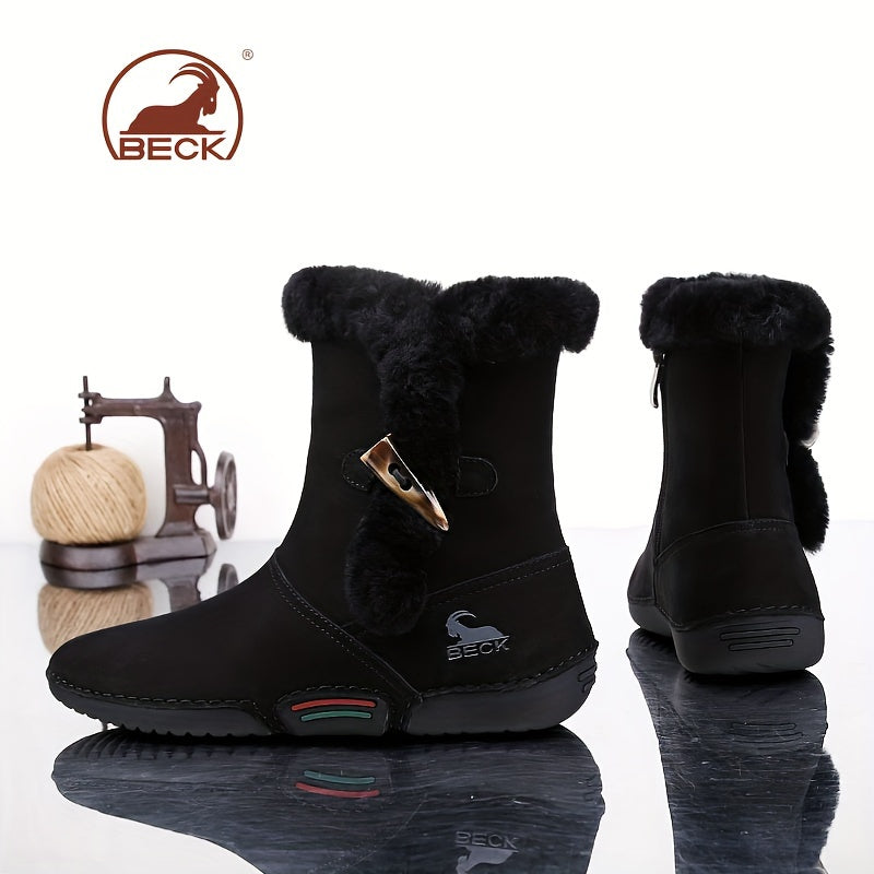 Women’s Winter Snow Boots Lined Collar Zipper Flat Rubber Sole