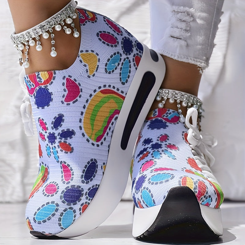 Women's Casual Lace-Up Printed Low Top Sneakers Fabric Upper All-Season