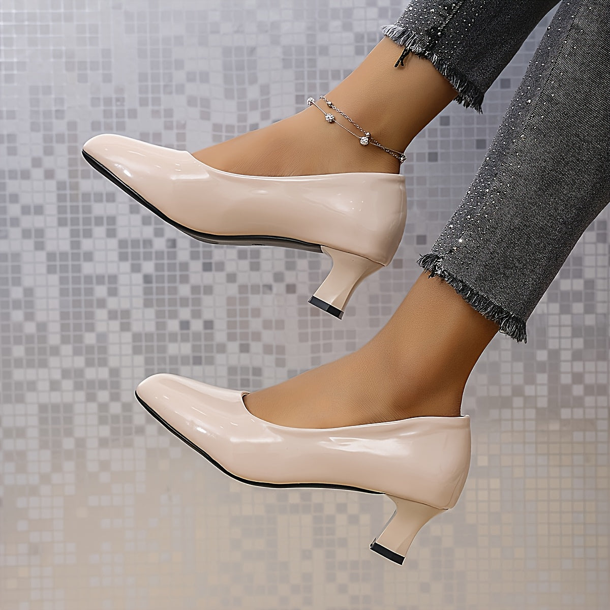 Women High Heel Pumps Solid Color Round Toe Office Dress Shoes