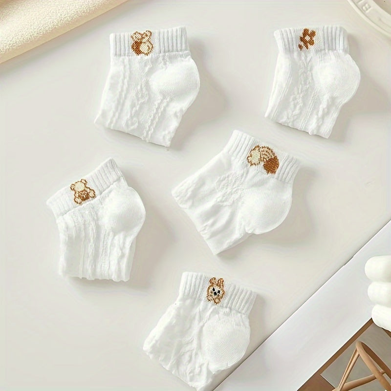 Women’s White Embroidered Low Cut Cotton Socks 5 Pairs Breathable Simple