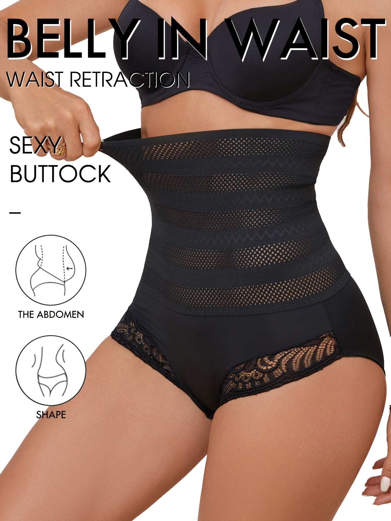 High Waist Compression Panties with Lace Detail Tummy Control Shapewear