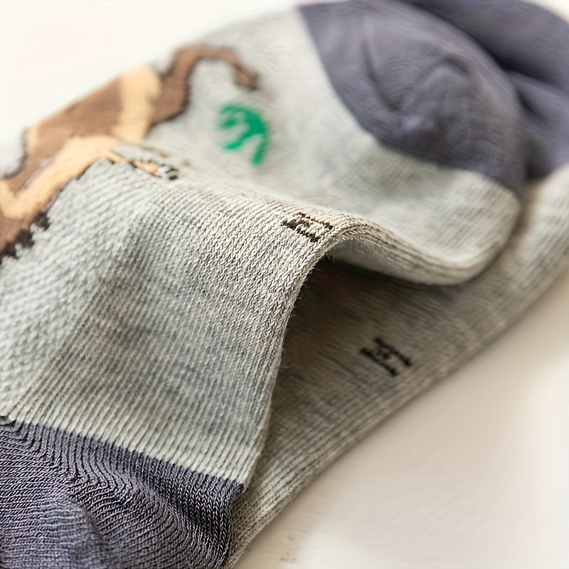 Toddler Dinosaur Ankle Socks Pack of 5 All-Season Breathable Cotton Blend Boys Girls