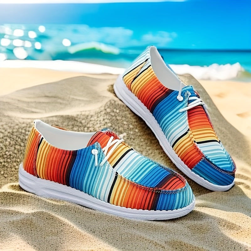 Women's Casual Striped Canvas Sneakers, Slip-On, All-Season, Lightweight