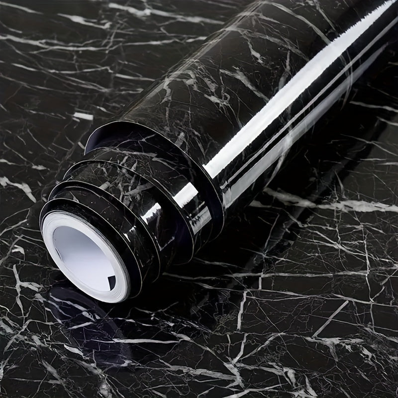 Black Marble Self-Adhesive Wallpaper Water-Resistant Peel & Stick for Kitchen Furniture