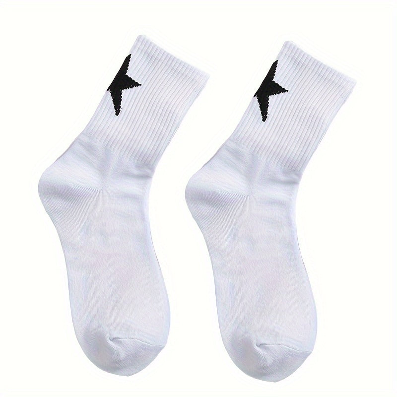 Men's and Women's Geometric Pattern Crew Socks 2-3 Pairs Breathable Polyester Spandex Black White