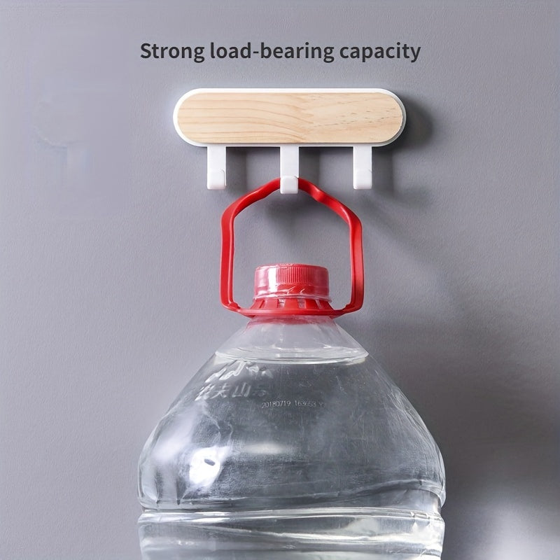 Ganchos de pared de madera de pino sin taladro, ahorra espacio para la cocina y el almacenamiento de ropa