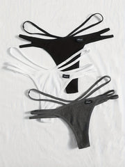 Women's Ribbed Thongs with Hollowed-Out Breathable Design Set of 3