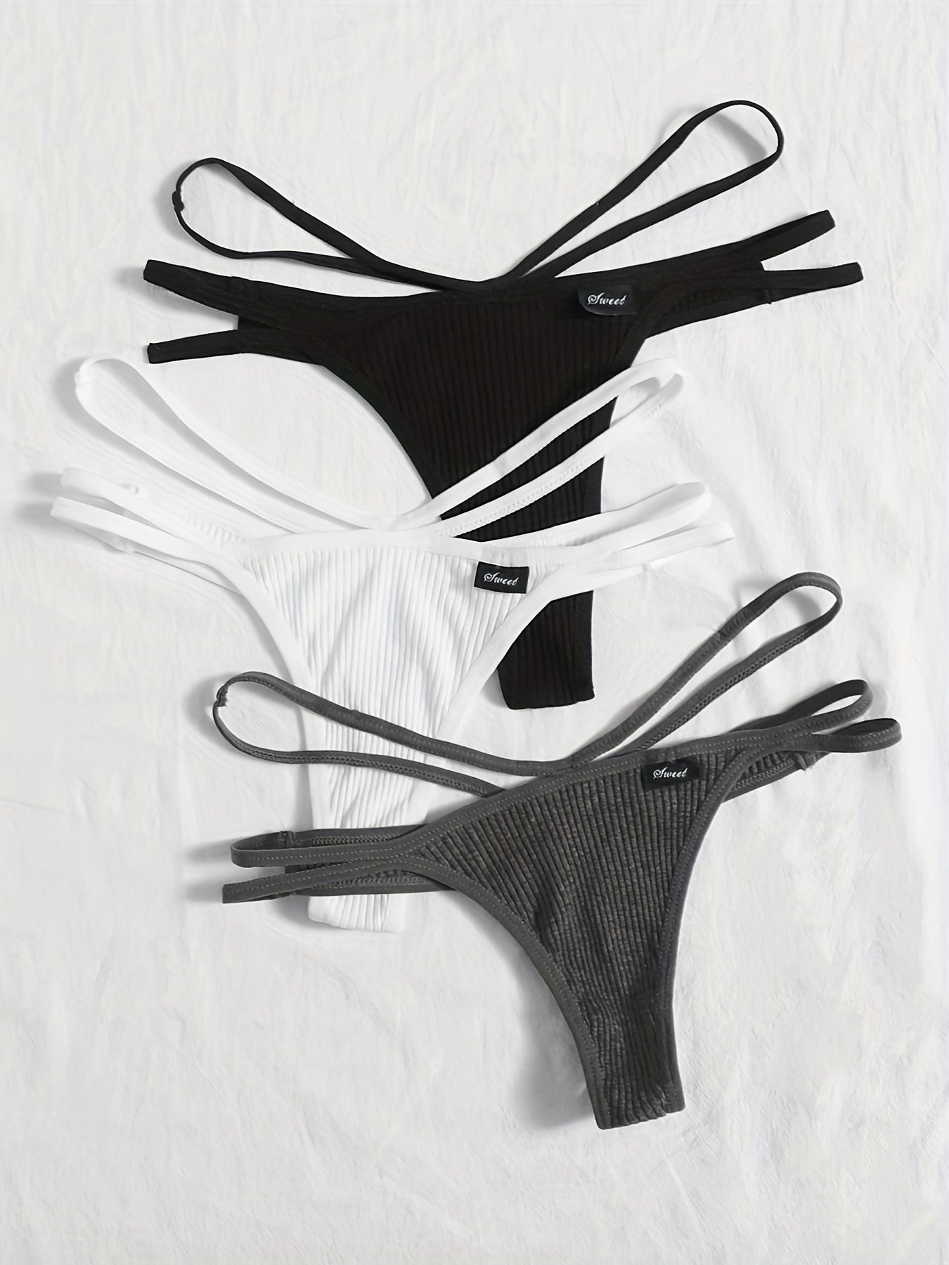 Women's Ribbed Thongs with Hollowed-Out Breathable Design Set of 3