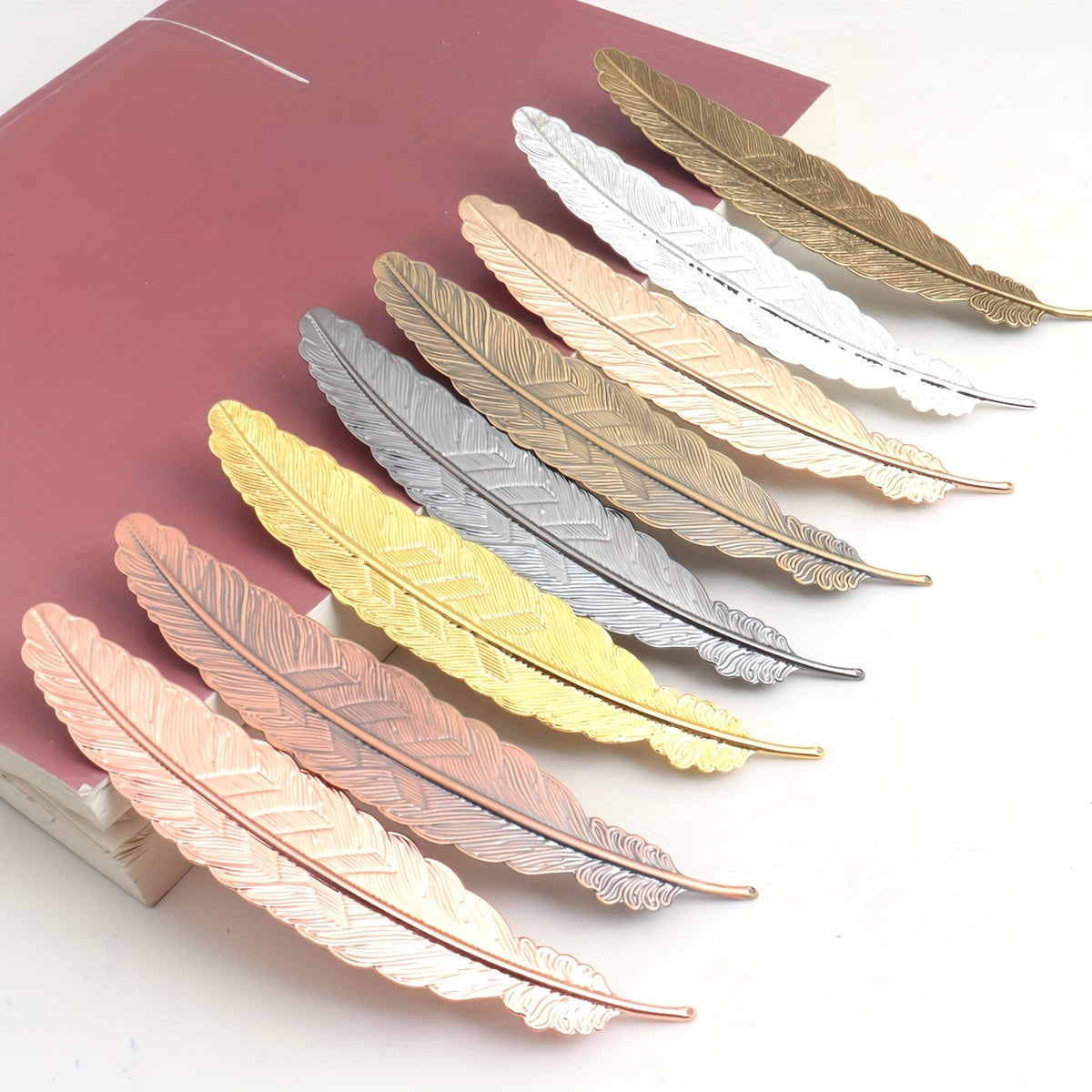Set of 8 or 10 Multicolor Copper Feather Pendants for Jewelry Making and Bookmarks