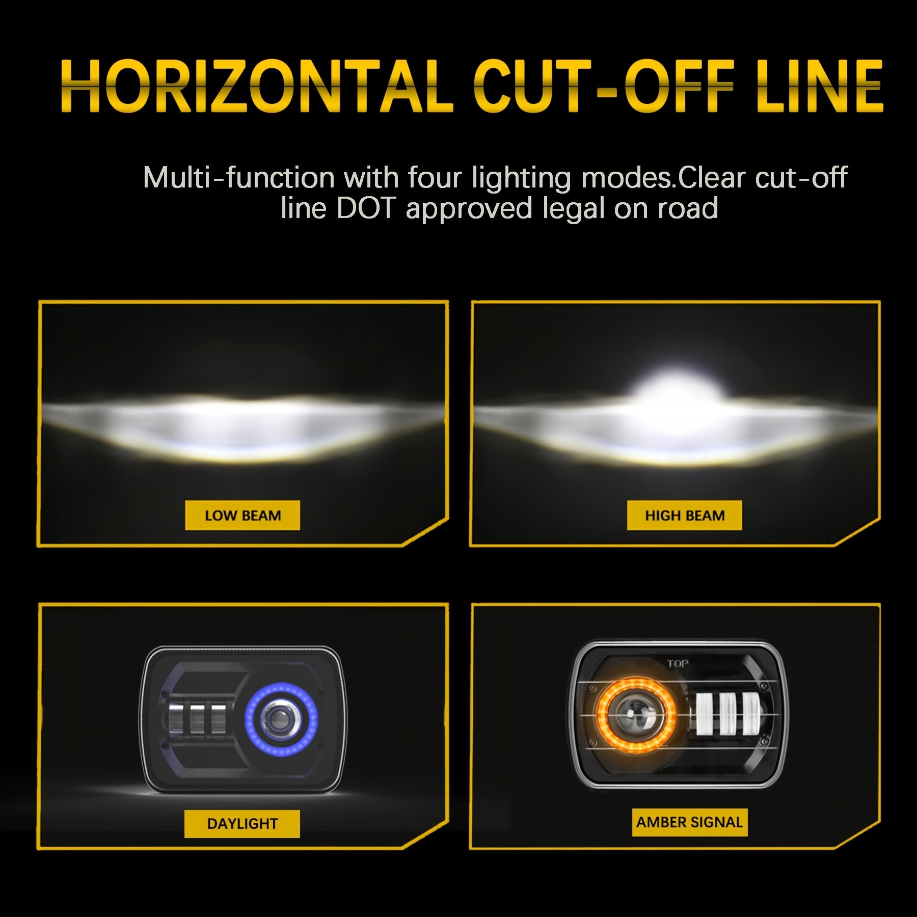 Universal LED Headlights 5x7 with Blue Halo and Amber Turn Signal